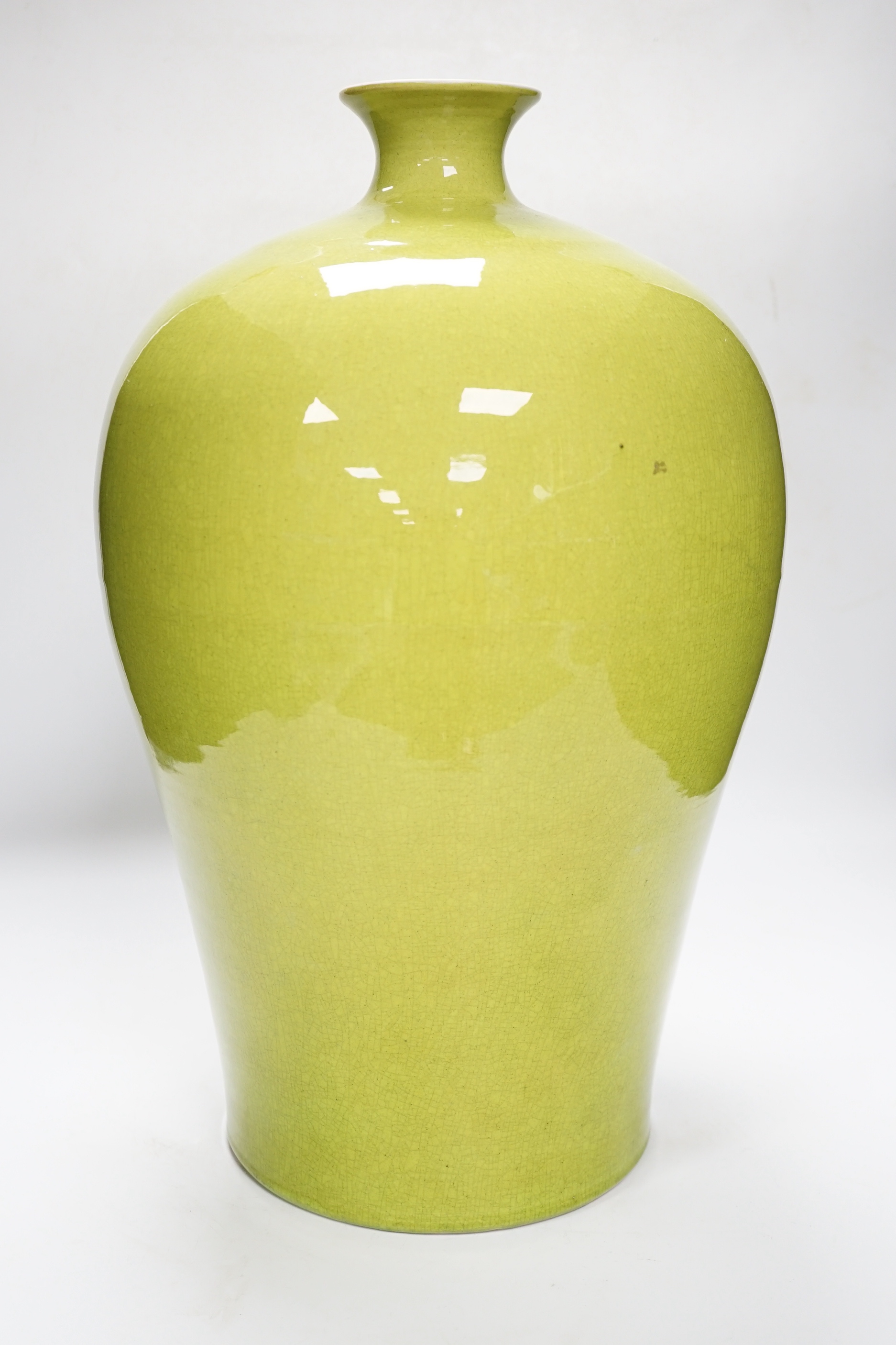 A large Chinese lime-green crackle glazed meiping, 44cm high